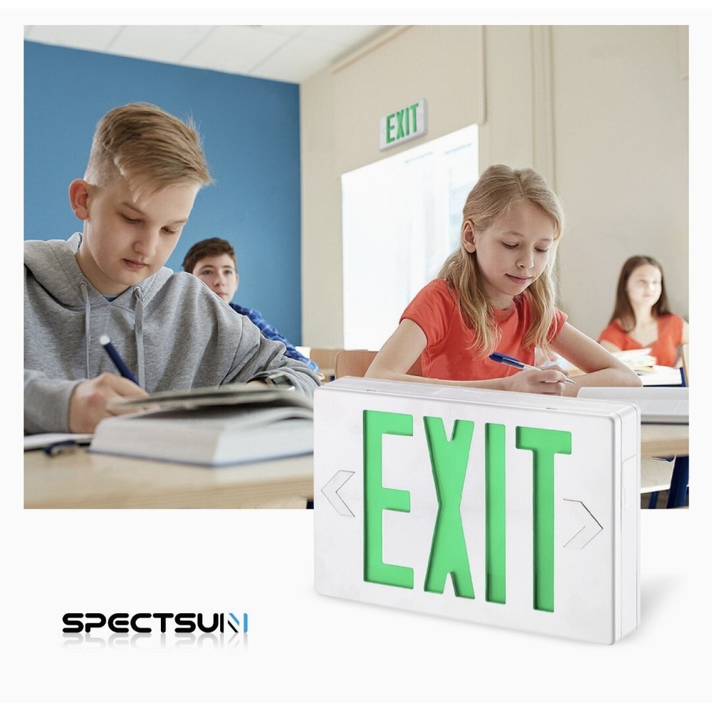 4 Pack Double Sided Exit Signs, Green LED Lights with Battery Backup Combo