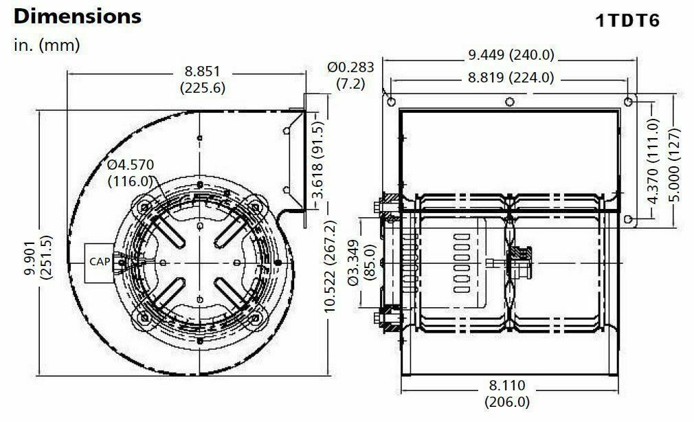 Dayton Model 1TDT6 Blower 428/293 CFM 2 Speed,1500 RPM 115V 60/50hz (4C565)