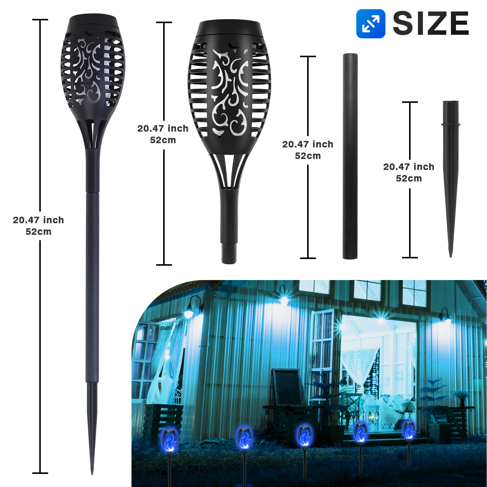 Solar Outdoor Lights Power Torch Light Flickering Flame Garden Waterproof Lamp