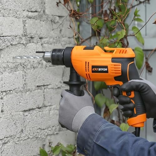 Powerful 5.8Amp Corded Hammer Drill, 1/2" Variable Speed, 9 Drill Bits & Handle