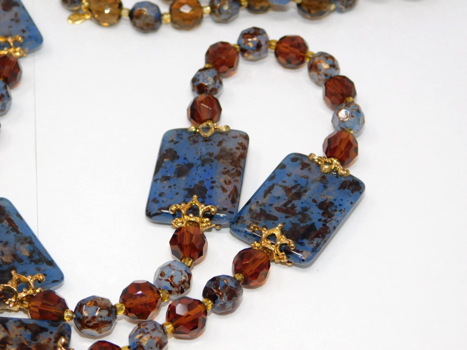 Vintage JOAN RIVERS Faux Lapis & Amber Glass Necklace Bracelet Earrings Set