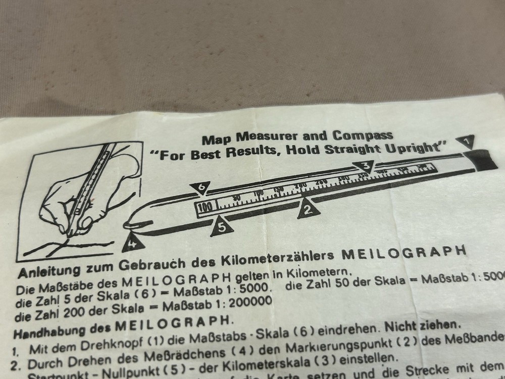 VINTAGE 1970'S MEILOGRAPH MAP MEASURER & COMPASS W/CASE & INSTRUCTIONS