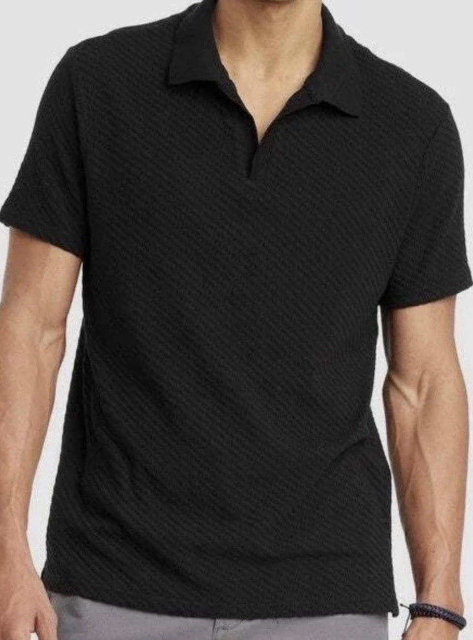 Goodfellow Mens Black Textured Short Sleeve Johnny Collar Polo Shirt Sz XXL NWT