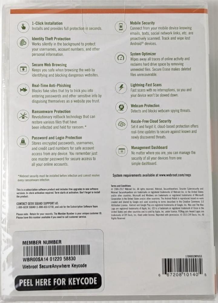 New Webroot Secure Anywhere Internet Security 3 Device Software CD Windows IOS