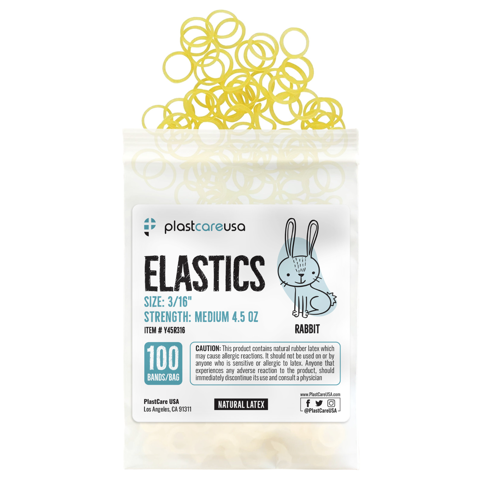 100 Medium 4.5 Oz 3/16" Rabbit Orthodontic Latex Elastic Rubber Bands Braces