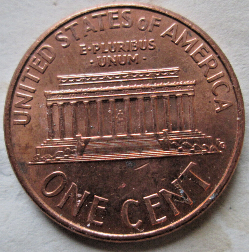 1998-P MEMORIAL CENT, REVERSE DIE CRACK ERROR, RED COLOR, MS++, CIRCULATED