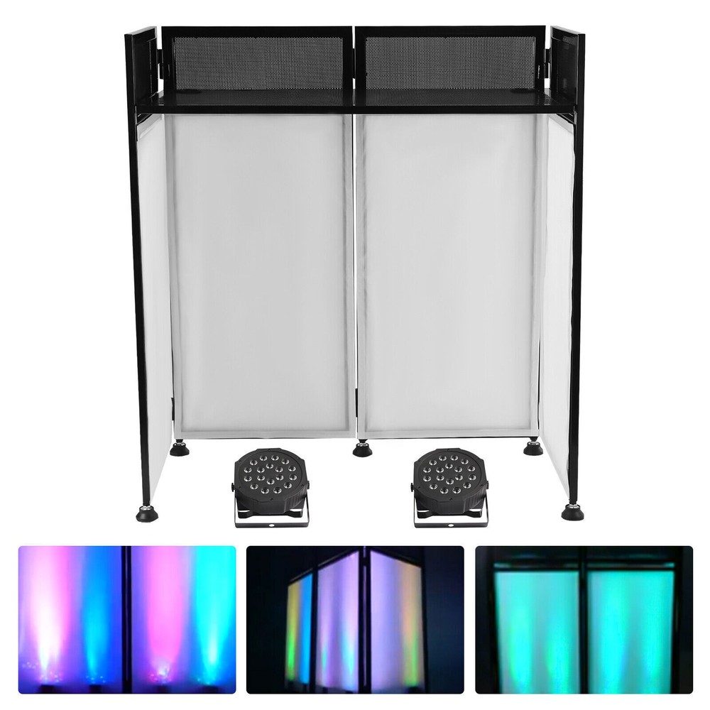 DJ Event Booth Facade with LED Lights, Portable Table & Adjustable Scrims