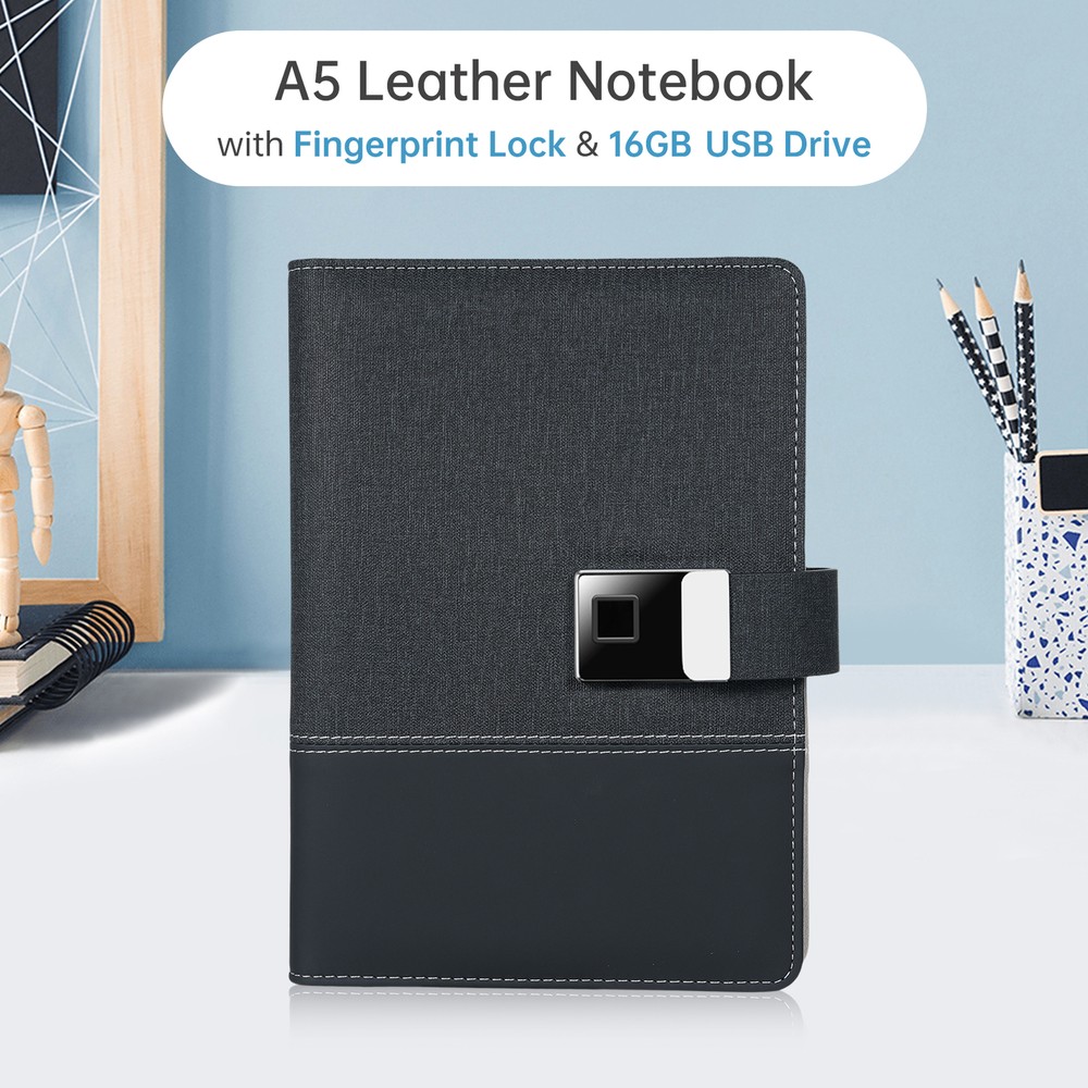 Leather Notebook with Fingerprint Lock and 16GB High- USB Drive O7A0