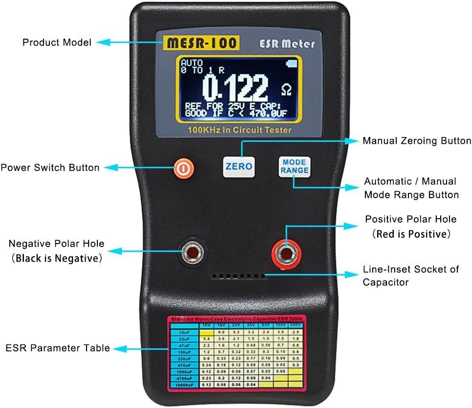Digital ESR Meter for Capacitor and Resistor Testing with Auto Ranging Function