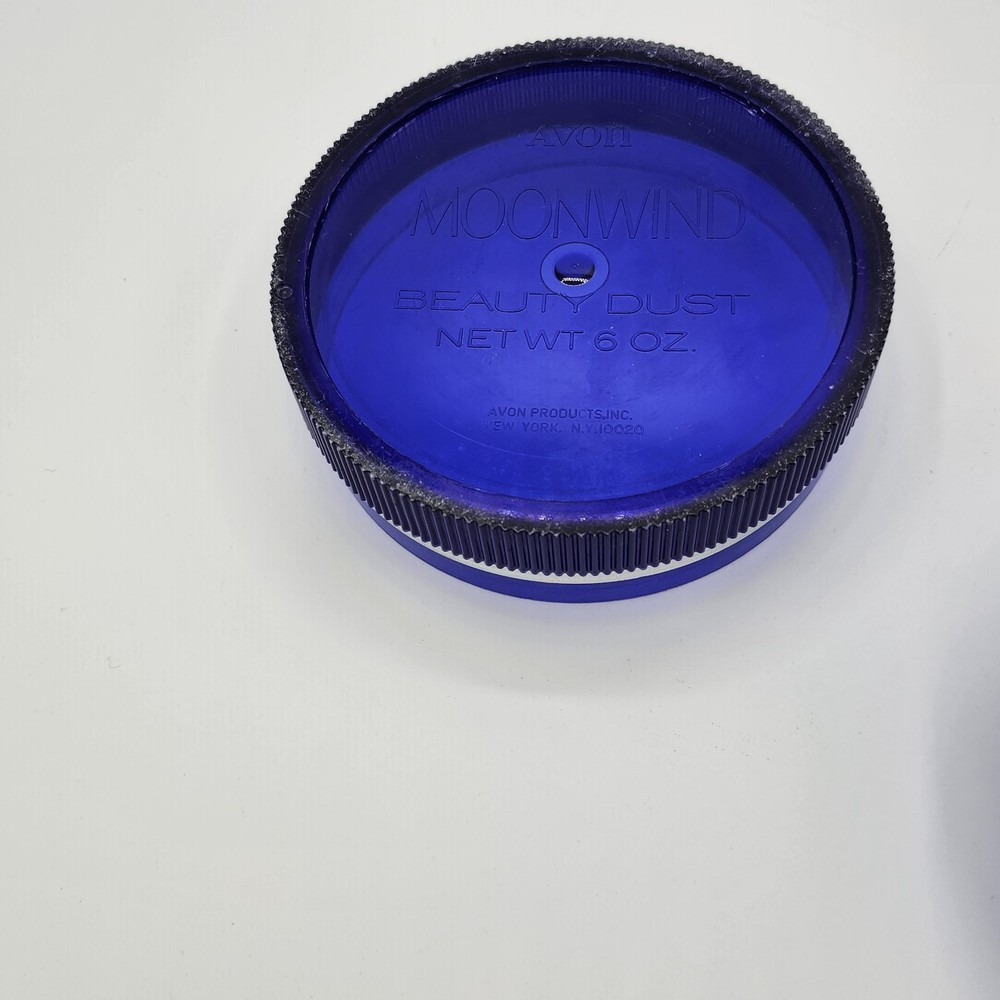VINTAGE 1971 AVON MOONWIND DUSTING POWDER BOX - BLUE PLASTIC - EMPTY