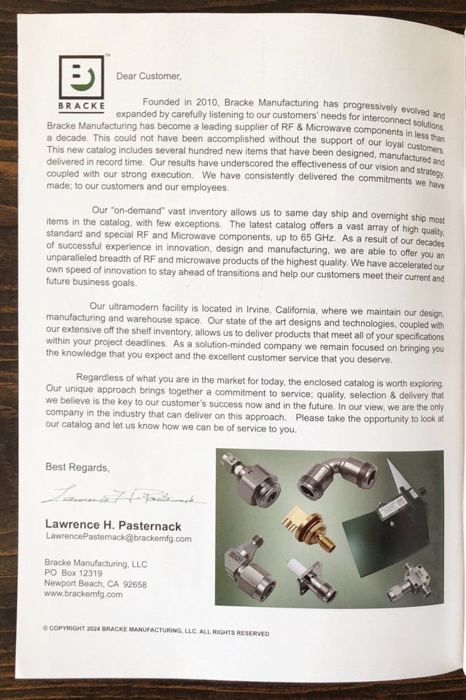 Bracke Manufacturing RF & Microwave Components 2024 Catalog