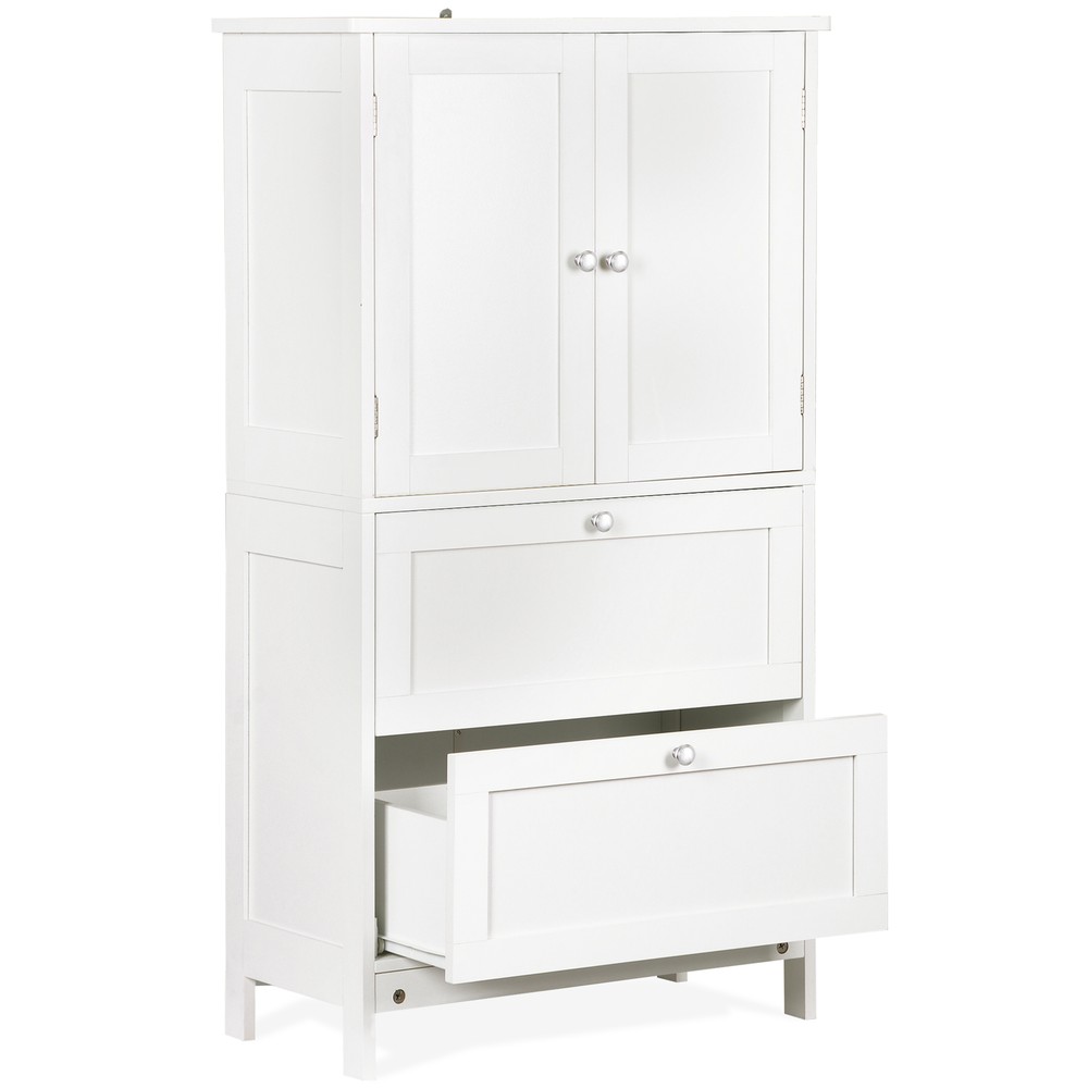 Bathroom Floor Cabinet with Drawer & Adjustable Shelf Kitchen Cupboard White