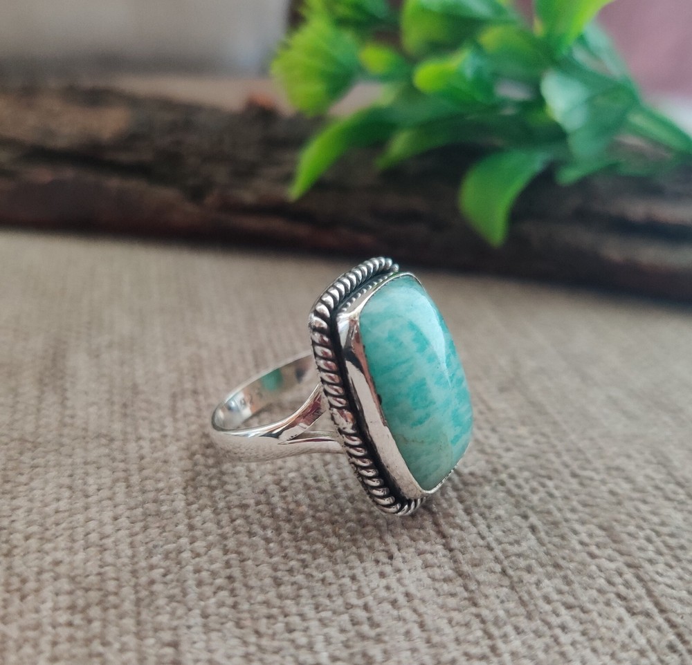 Natural Amazonite Gemstone Ring 925 Sterling Silver Handmade Ring Designer Ring