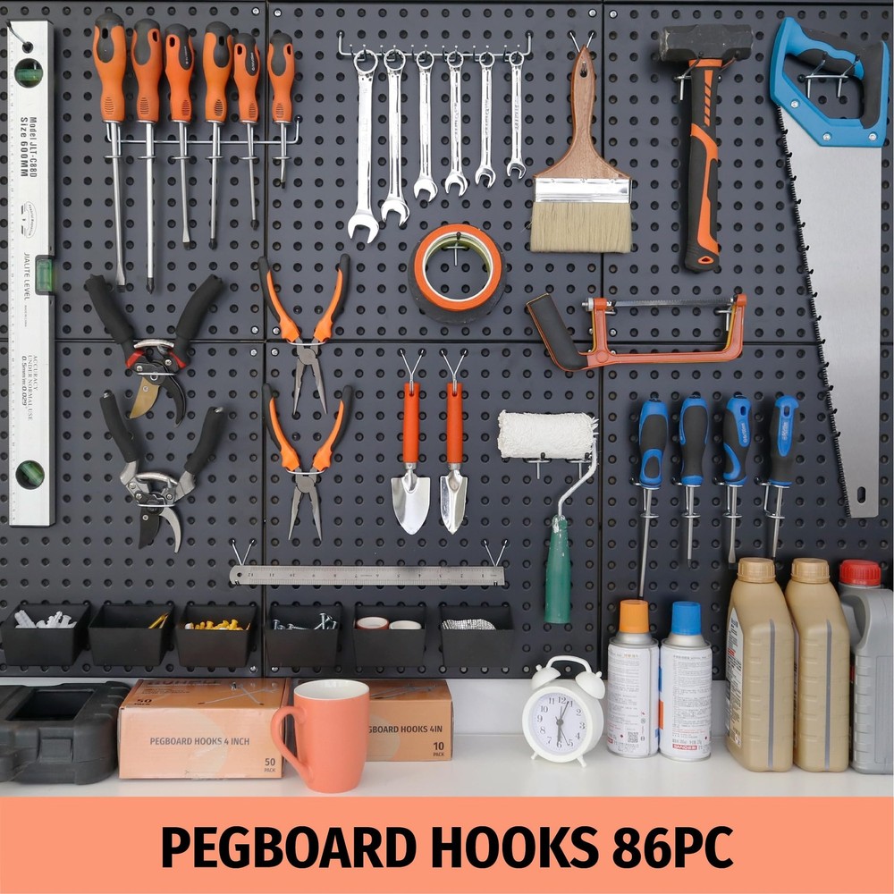 86 PC Pegboard Hooks Assortment with Pegboard Bins Garage Tool Organizer