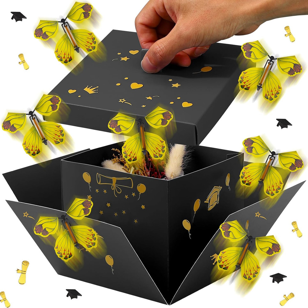 Flying Butterfly Explosion Gift Box, Birthdays Surprise Black Exploding Gift Box