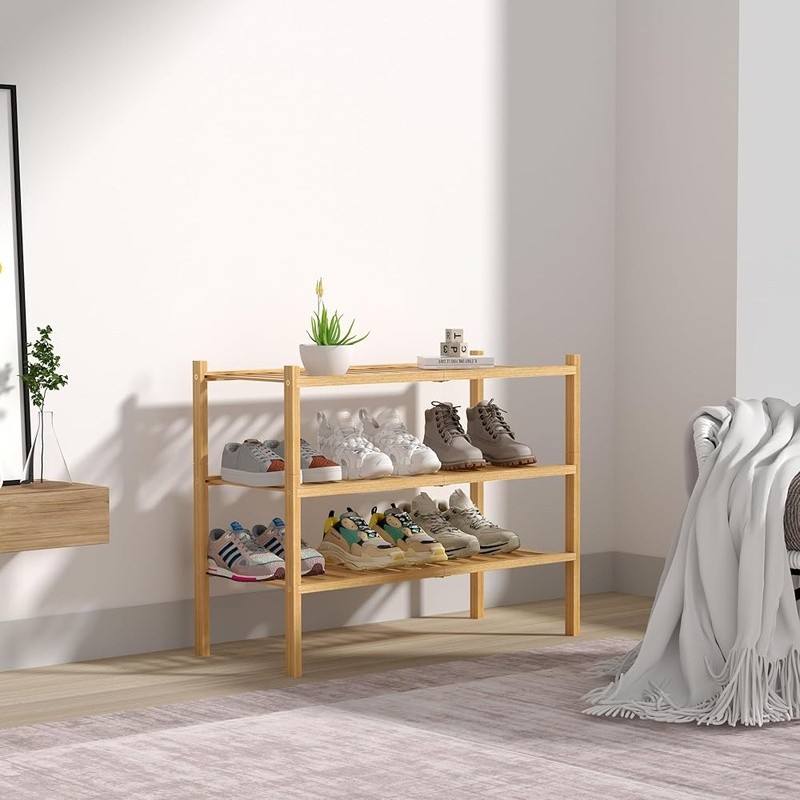 Stackable Bamboo Shoe Rack 3 Tier Entryway Organizer Durable Storage Shelf New