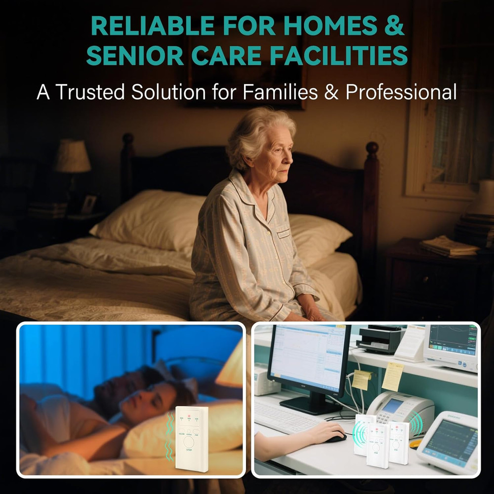 Wireless Bed Alarm for Elderly - Fall Prevention Sensor Pad with Pager - Early &