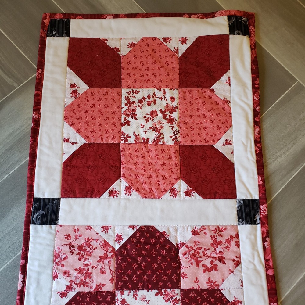 Quilted Table Runner Red White By Gloria