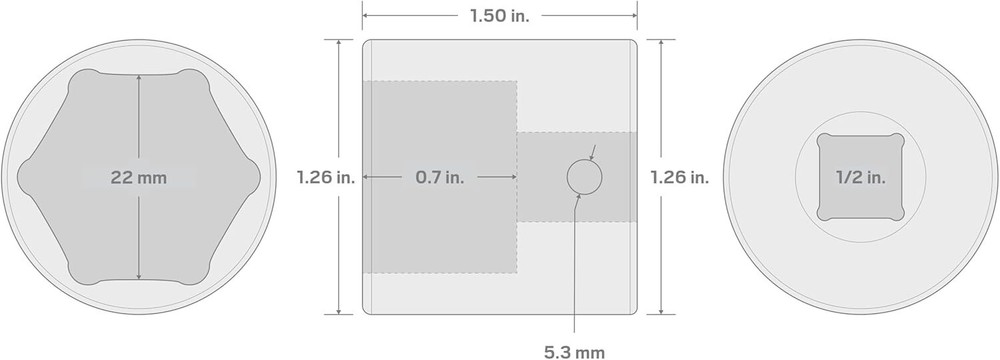 Professional 22 mm 6-Point Impact Socket - 1/2 Inch Drive for Universal Use