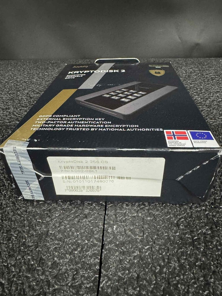 Hiddn Kryptodisk2 KD2 Hardware Alphanumeric Keypad Encrypted 256GB USB 3.1 SSD