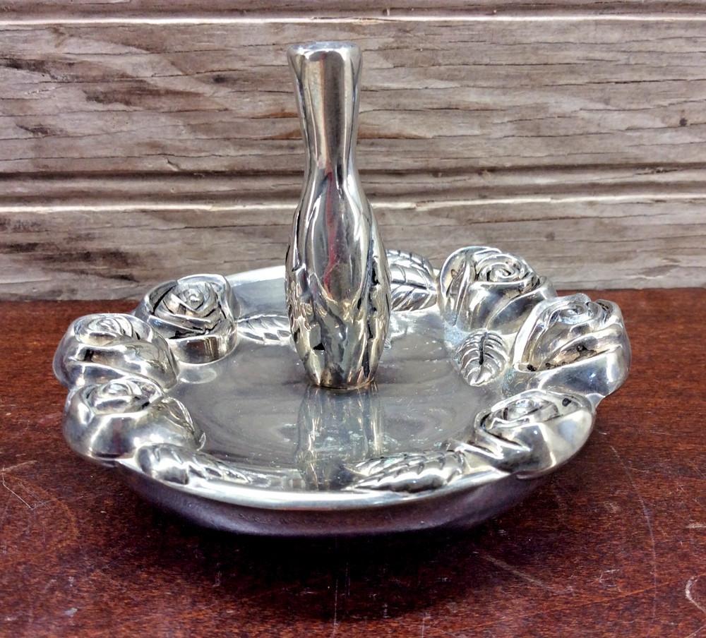 Godinger Ring Holder Dish Vintage Silver Plated Rose Design 3.5"