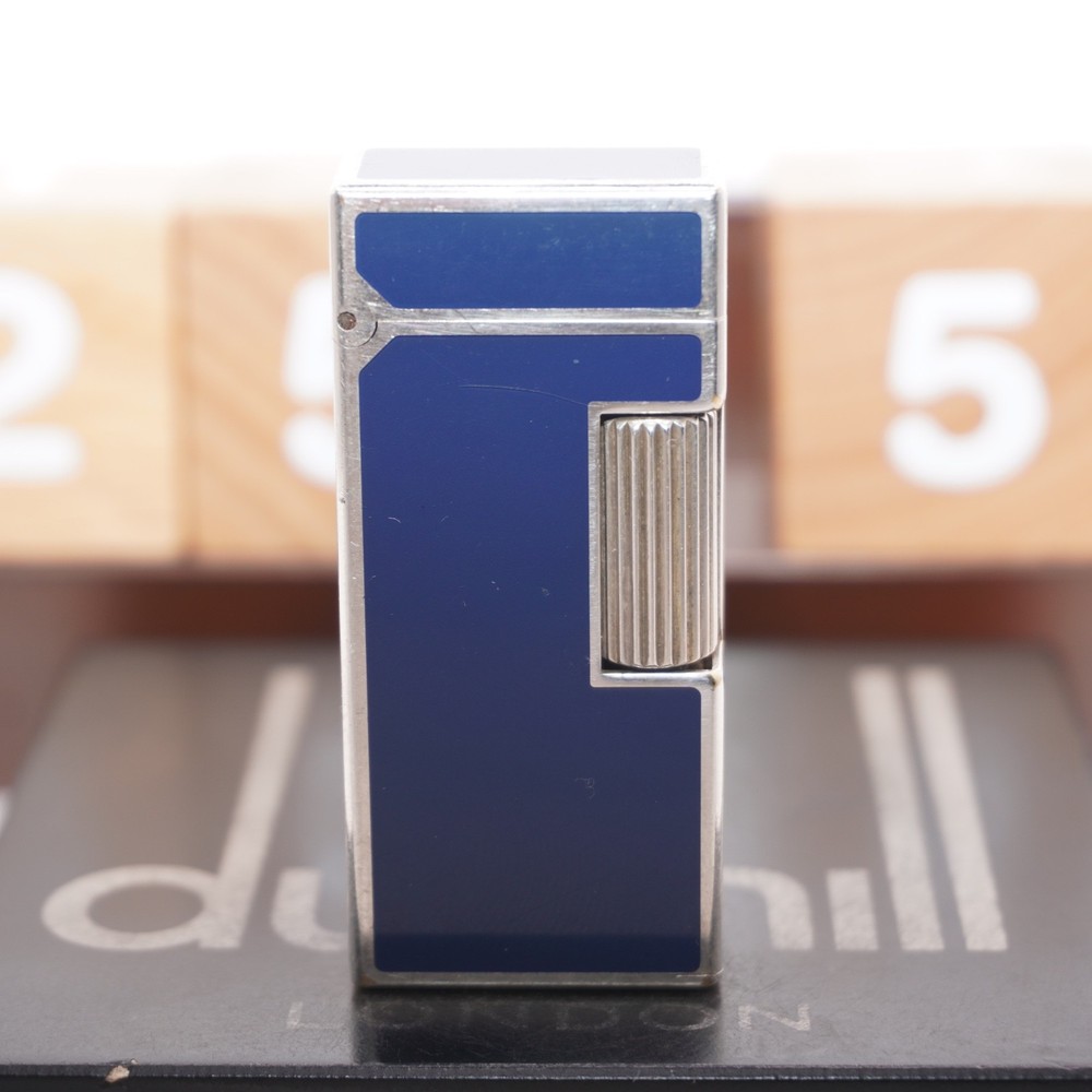 Dunhill Mini Lighter Silver & Blue Lacquer_Ultrasonically Cleaned_Working