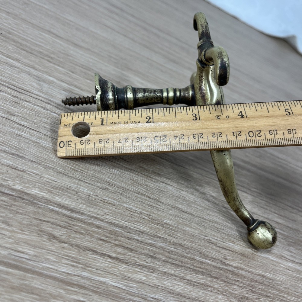 Vintage Antique Original Solid Brass 4-Post Coat & Hat Hook Wall Mount Screw In