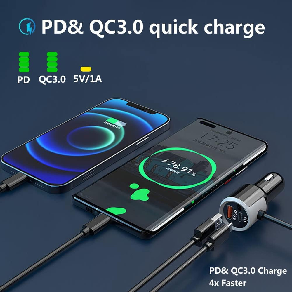 Bluetooth Car Adapter, Blutu Para Carros with 2 Microphones & QC3.0 +Type-C PD 1