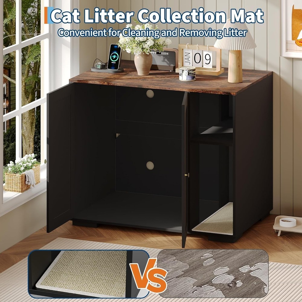 Dual-Function Cat Litter Enclosure &Side Table W/ Power Outlet & Dog-Proof Shelf