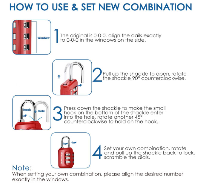 2 Pack Combination Lock, 3-Digit Padlock Keyless, Resettable Luggage Locks for B