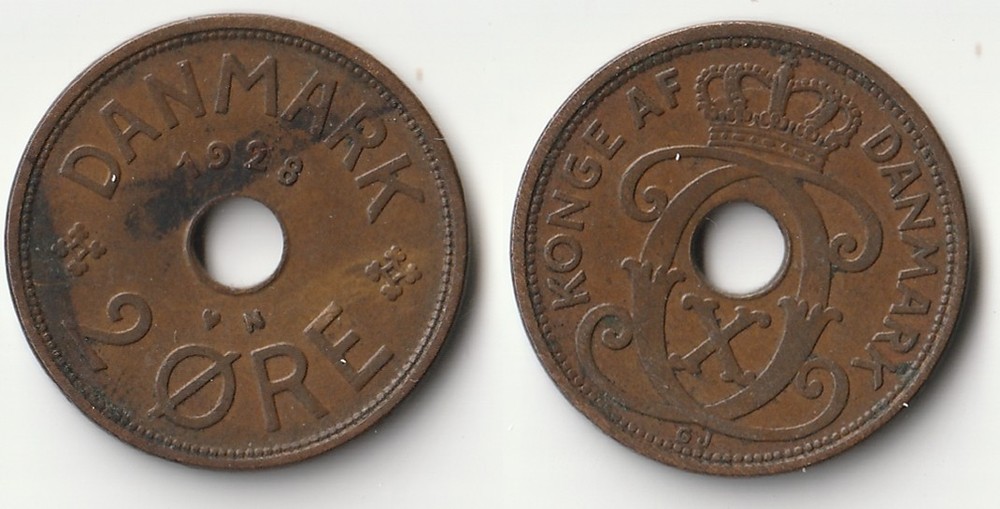 1928 Denmark 2 ore coin