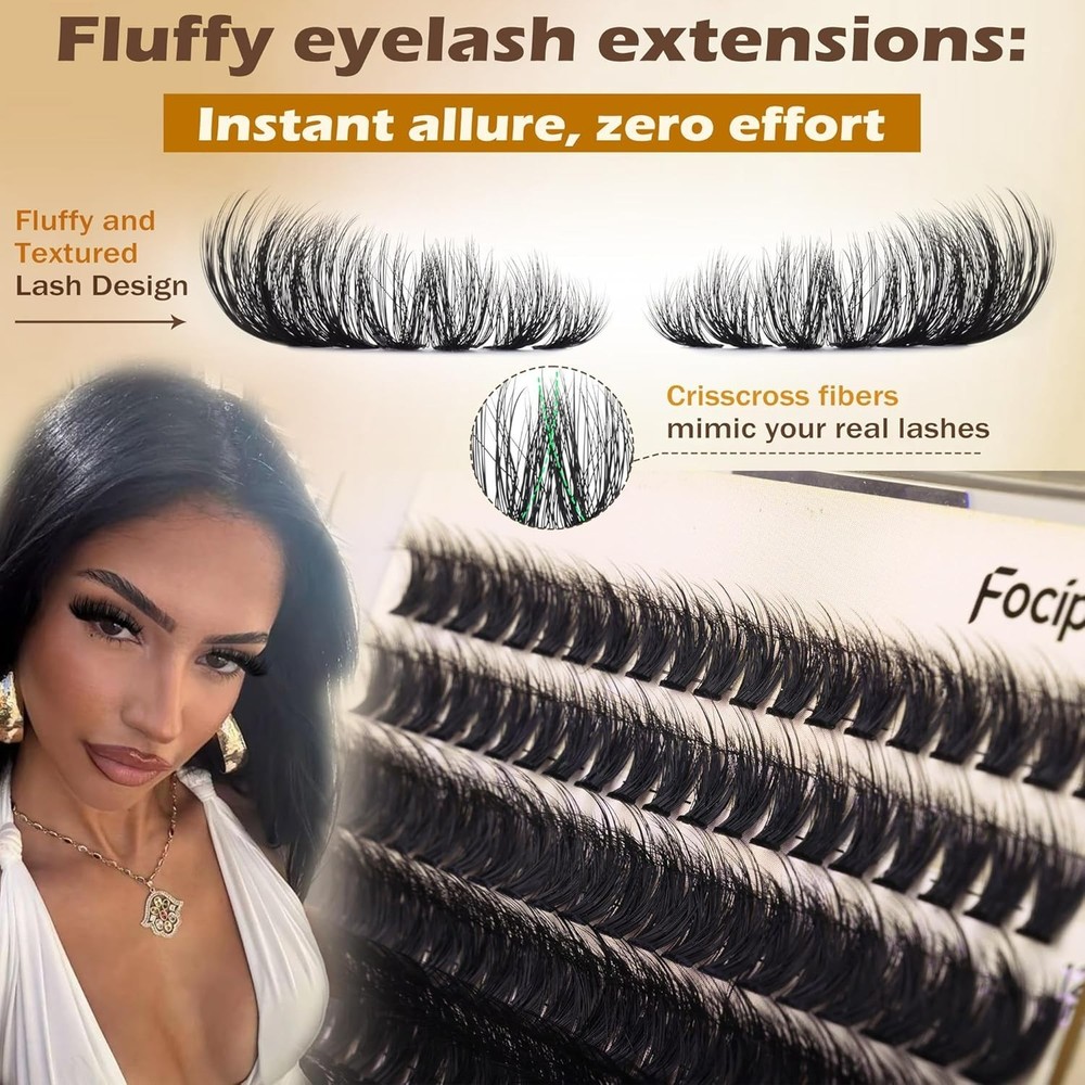 Lash Extension Kit: 200 Fluffy Clusters & Essentials for Home Application