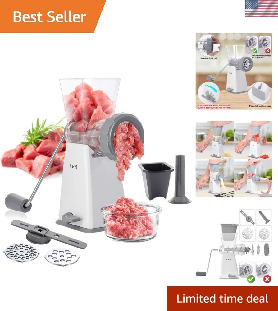Versatile Manual Meat Grinder with Beefy Construction and Safe Suction Base