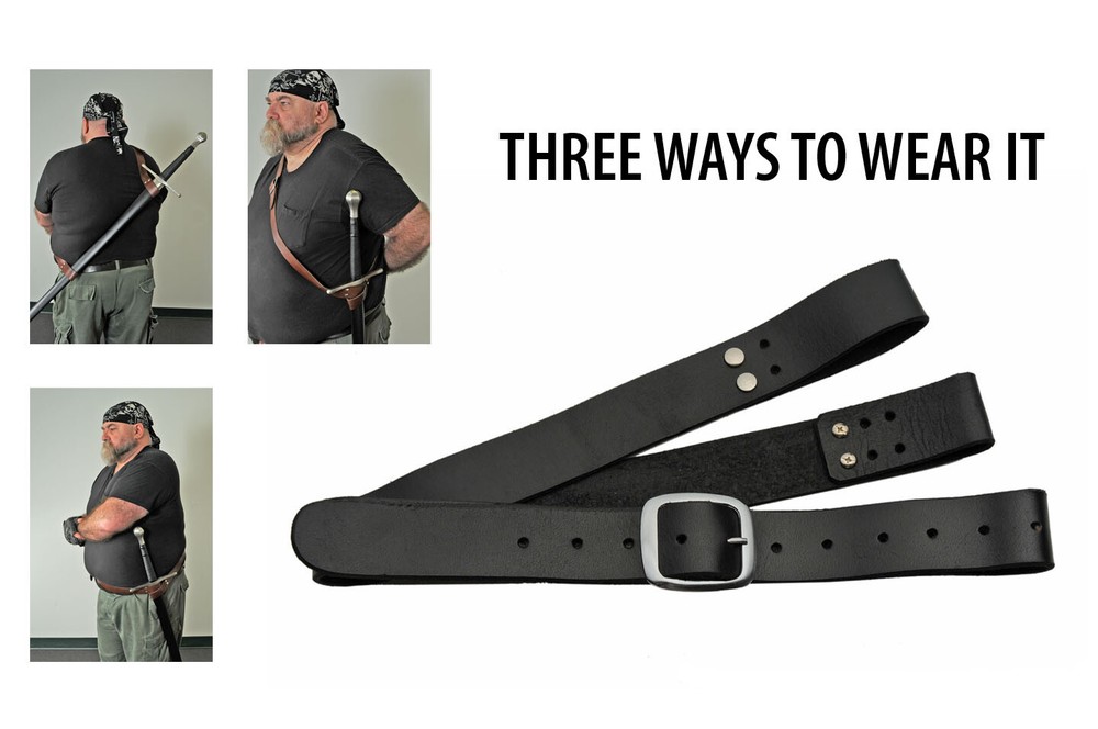Adjustable Shoulder Belt Harness for Medieval/Samurai Swords - Black Leather