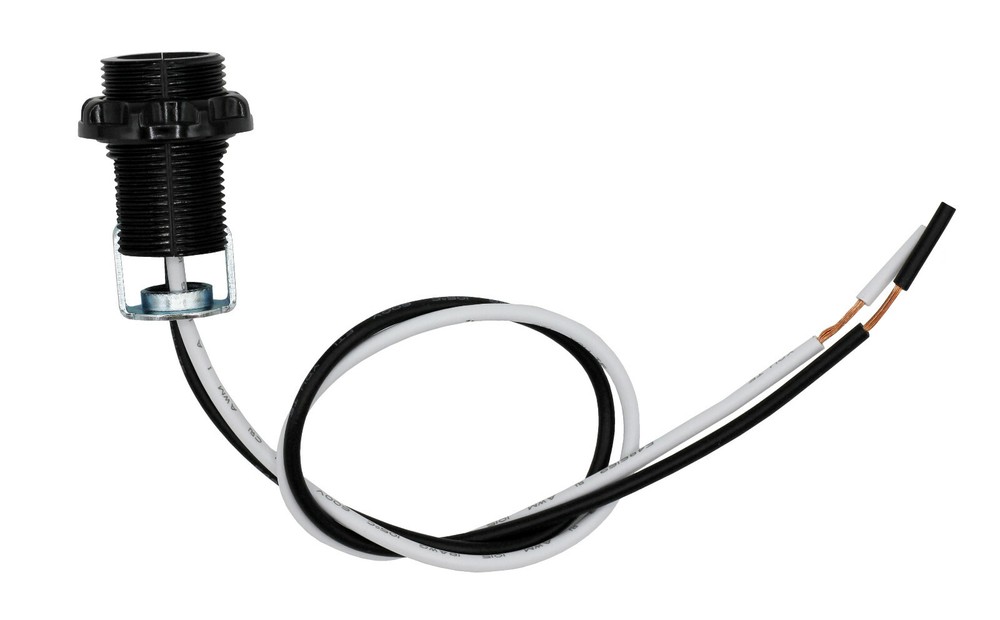 E12 Candelabra Socket with 12” Leads, External Threading, Hickey and Ring