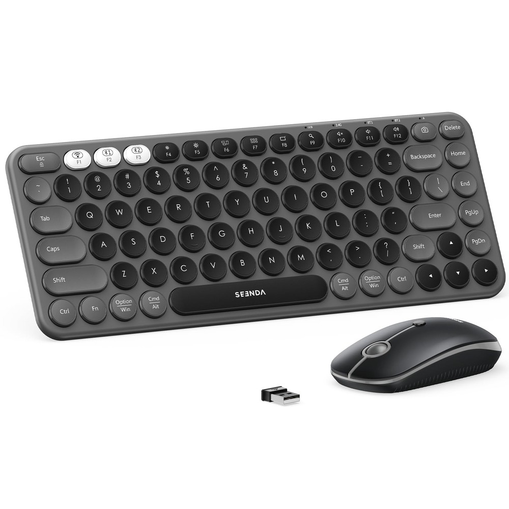 Seenda Bluetooth Keyboard Mouse Combo Retro Round Keycaps Compact Wireless PC...