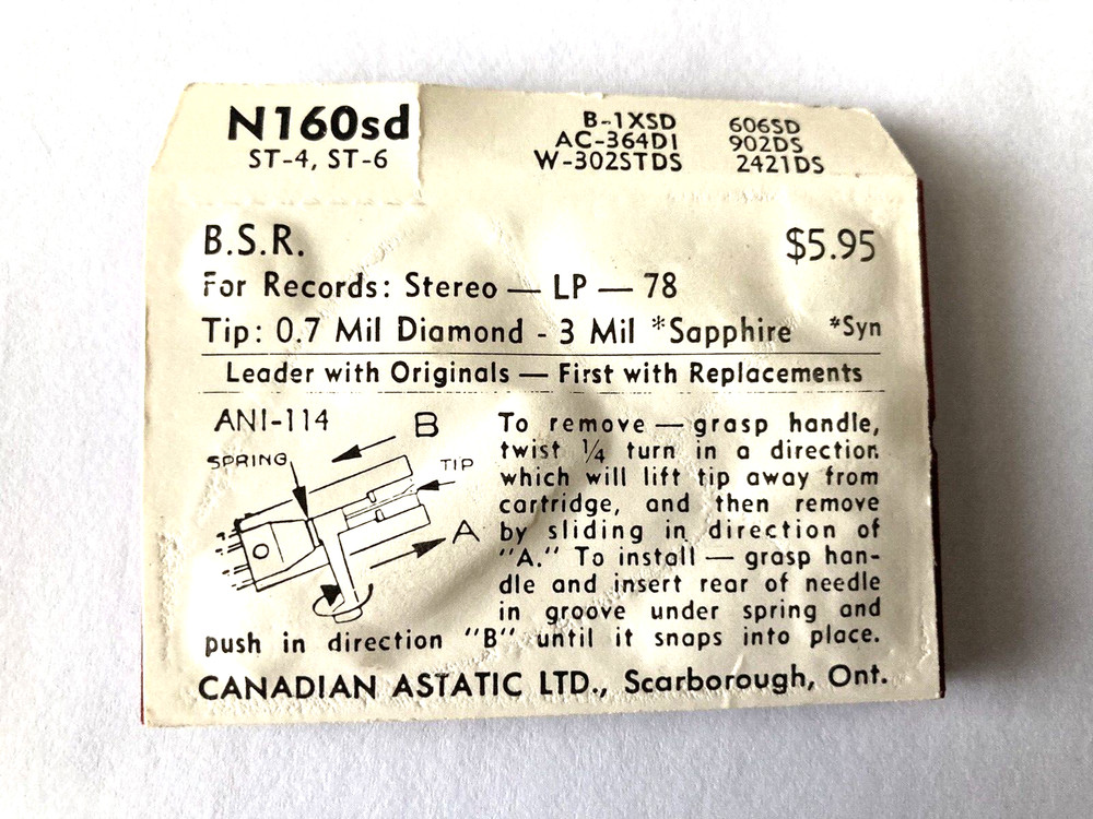 Astatic Diamond Phonograph Needle N160sd LP 78