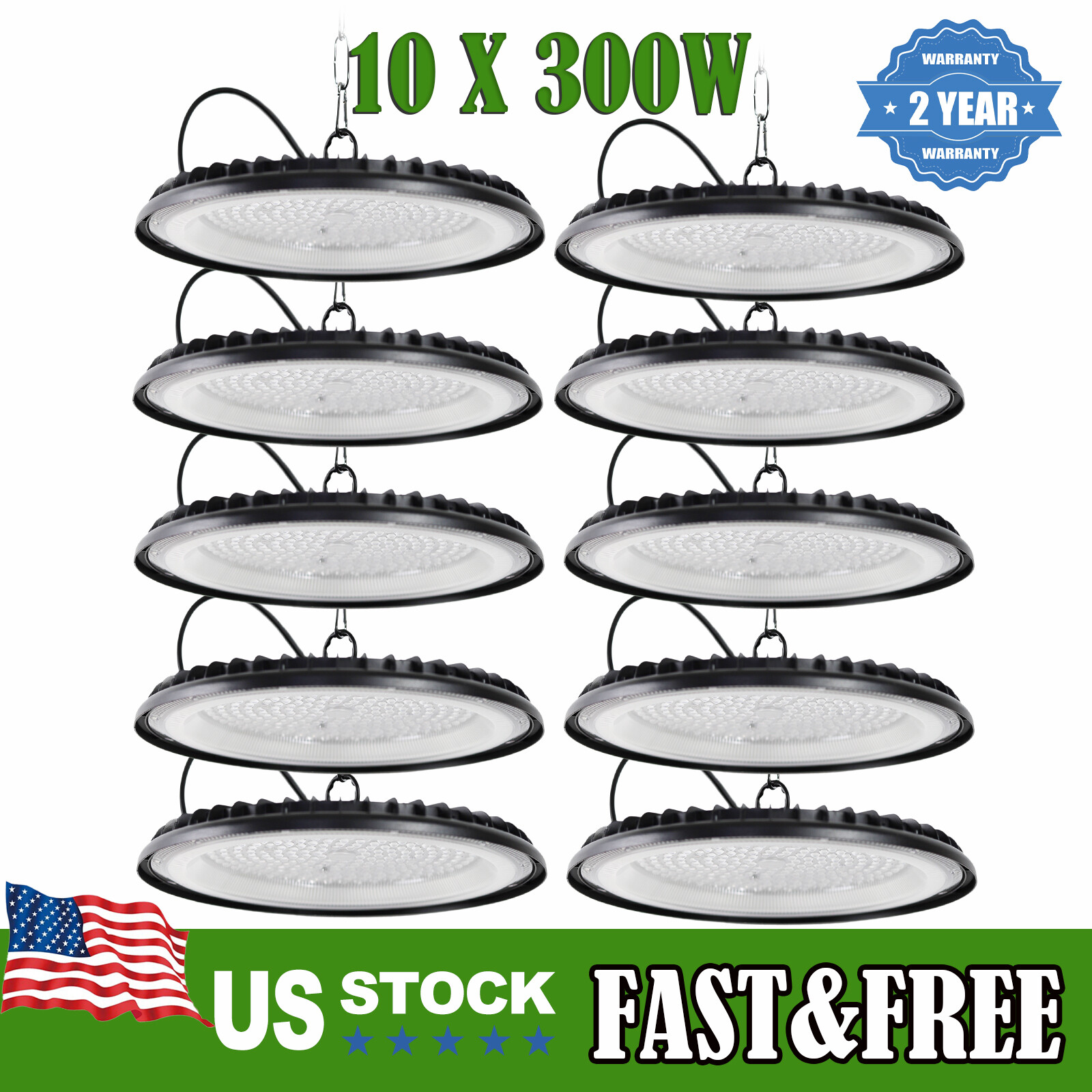 10 Pack 300W UFO LED High Bay Light Shop Industrial Commercial Factory Warehouse
