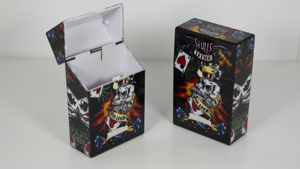 12 Tattoo Design Push Open Plastic Cigarette Case Pack Holders King Size