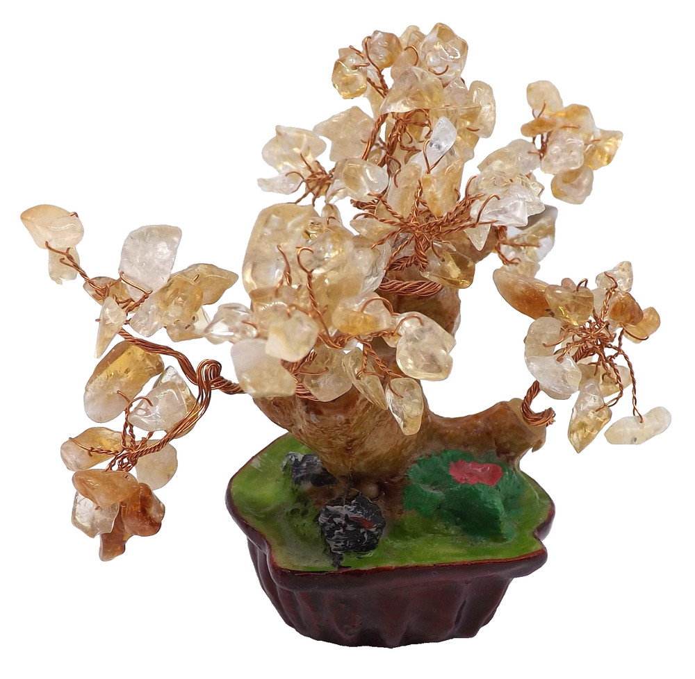Orange Crystal Bonsai Copper Wire Tree Ceramic Planter Pot Container Vintage