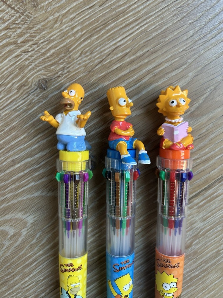 Homer Bart Lisa Simpsons Figurehead Multicolor Ball Point Pen Prototype Rare 3pc
