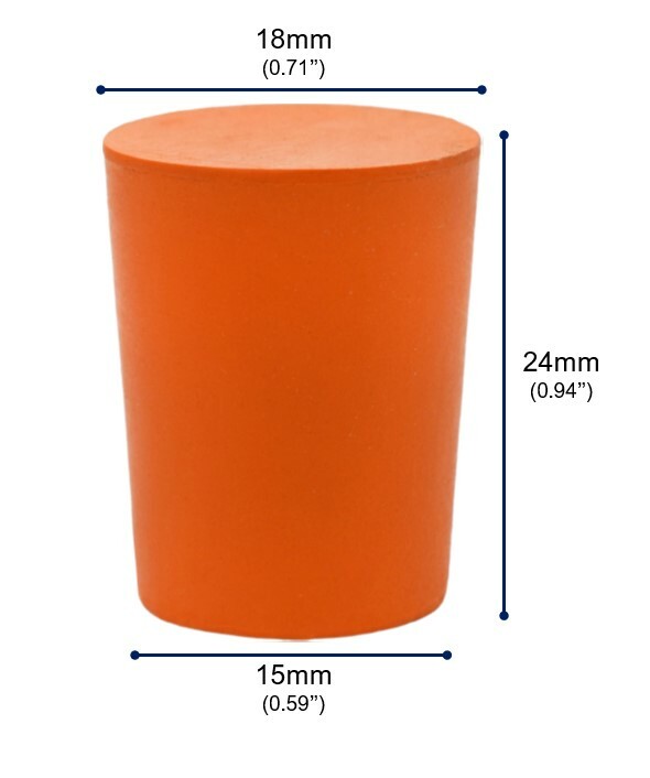 10PK Rubber Stoppers, Solid - 15mm Bottom, 18mm Top, 24mm Length - Eisco Labs