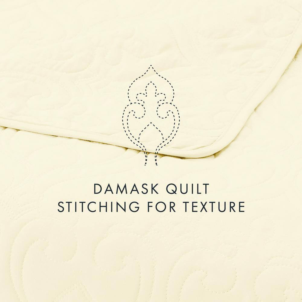 Damask Yellow Microfiber Twin Performance Quilted Coverlet Set