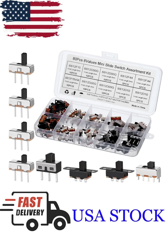 Slide Switch Small Switch, 80PCS Mini Slide Switches 8values Spdt Micro Mini