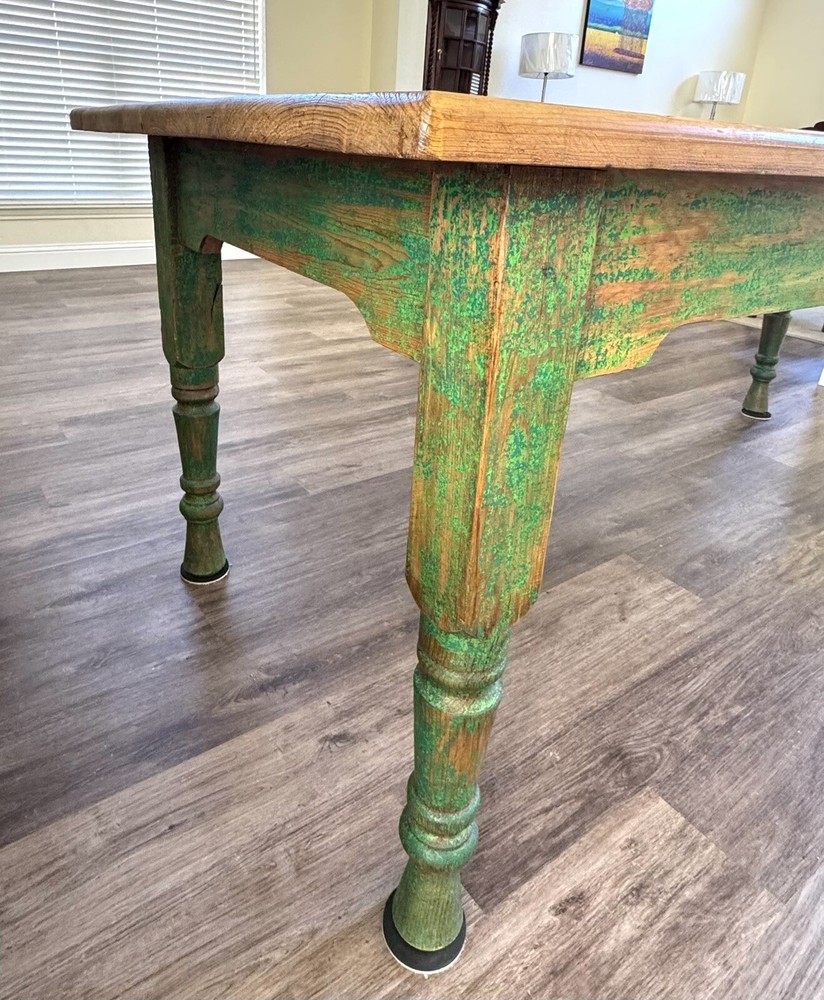 Vintage Rustic Farmhouse Dining Table With Drawer.