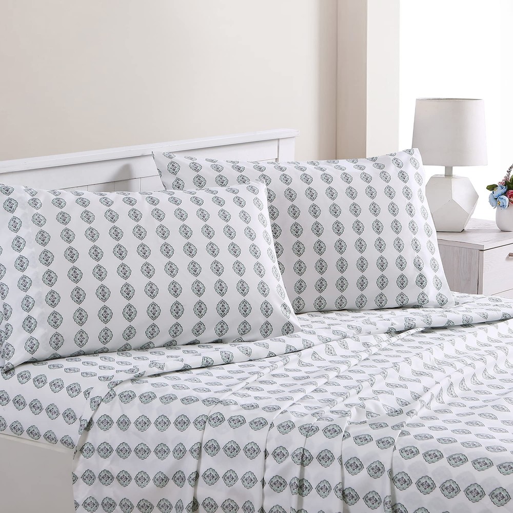 Modern Threads Printed 4-Piece Extra Soft Bedding Sheets & Pillowcase Set, De...