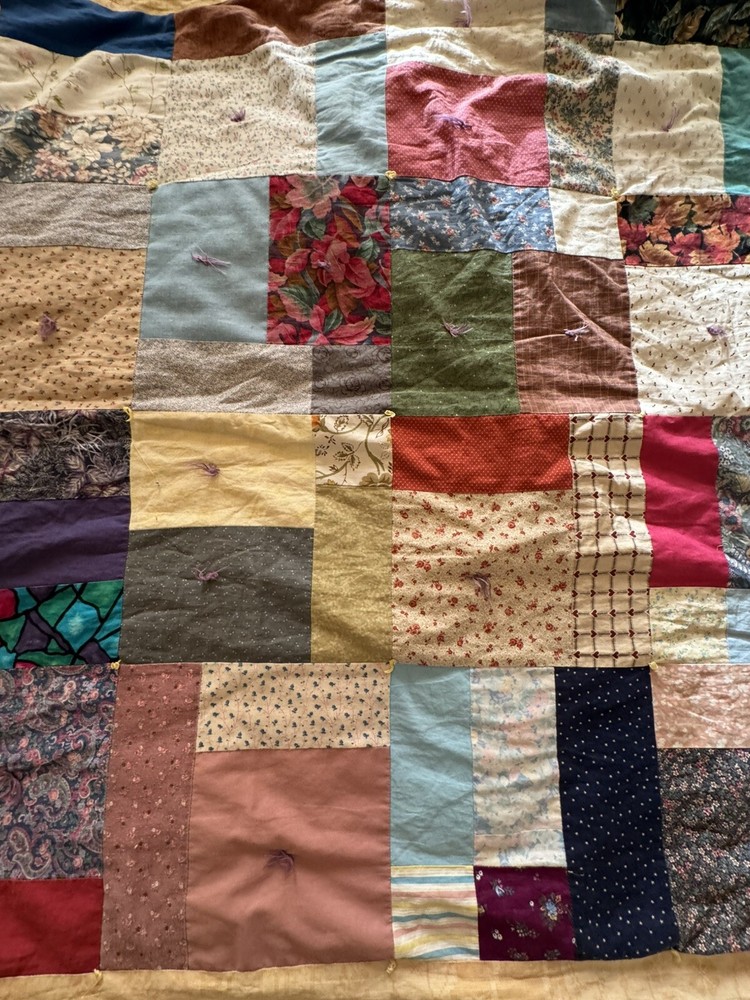Patchwork Quilt Crib Blanket Textile Lap Cozy Throw 58X38" Handmade READ
