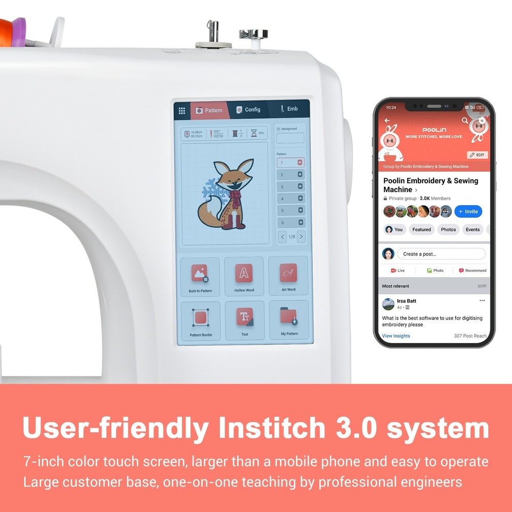 POOLIN EOC06 Computerized Embroidery Machine 7.9*11 Large area LCD Touch Screen