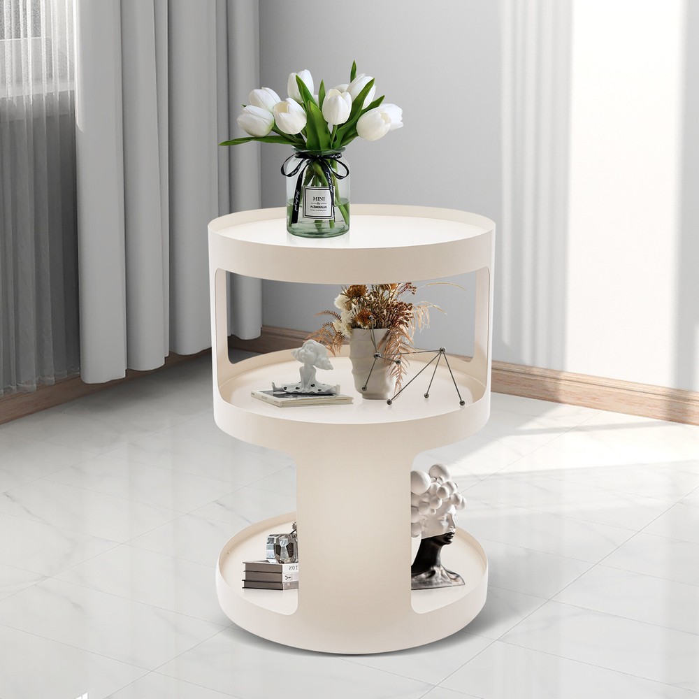 3 Tier Side Table Modern Coffee Table Sofa Bedside Table Round Organizer White