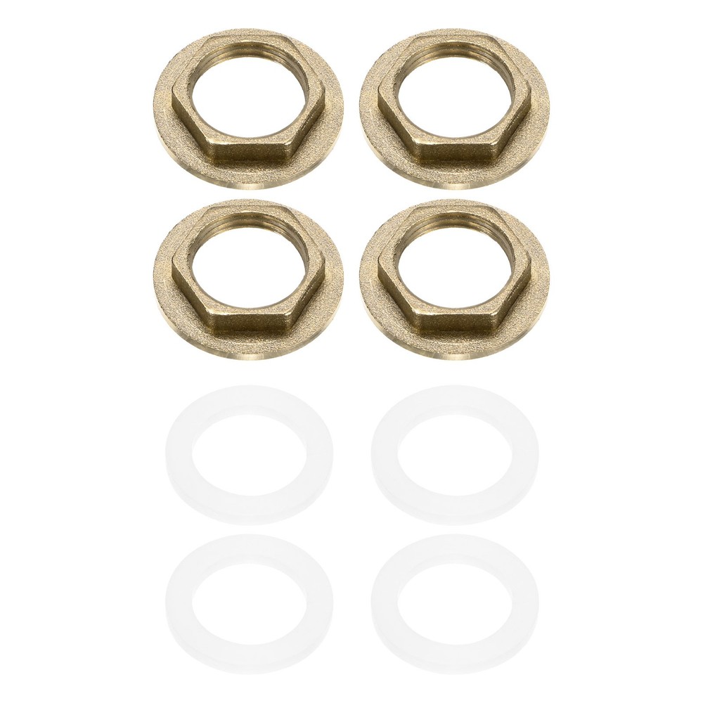 4 Pcs Brass G 1/2" Pipe Fitting Flange Hex Locknuts with Washer